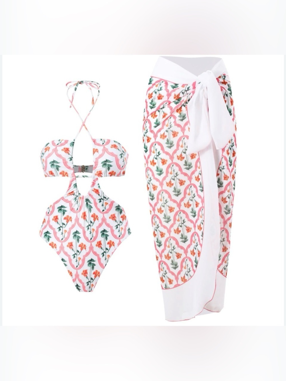 New Women’s Piece Brazilian Back Monokini Swimsuit and Wrap Set / Size Medium